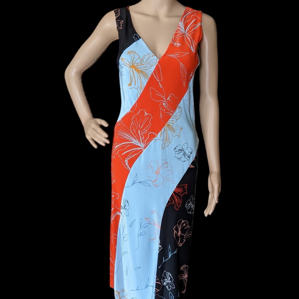 Diane Von Furstenberg Blue + Orange + Black Floral Midi Dress - Picture 5 of 11